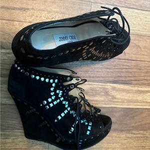 Jimmy Choo Black Lace-Up Wedges